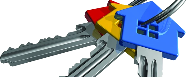 Three Key Realty logo — red, yellow and blue house keys on a key ring